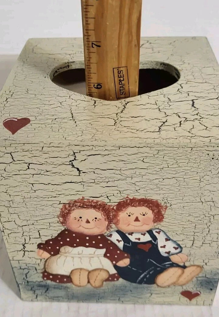 Raggedy Ann & Andy Square Wood Tissue Box Cover Hand Painted HEART SHAPE SLOT | eBay