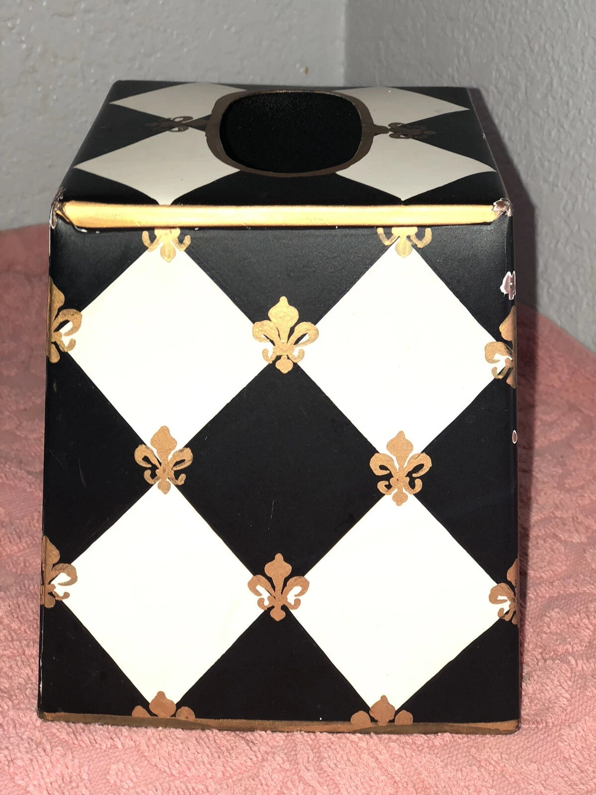 Vintage Mid Century Metal Painted Harlequin Fleur De Lis Tissue Box Holder | eBay