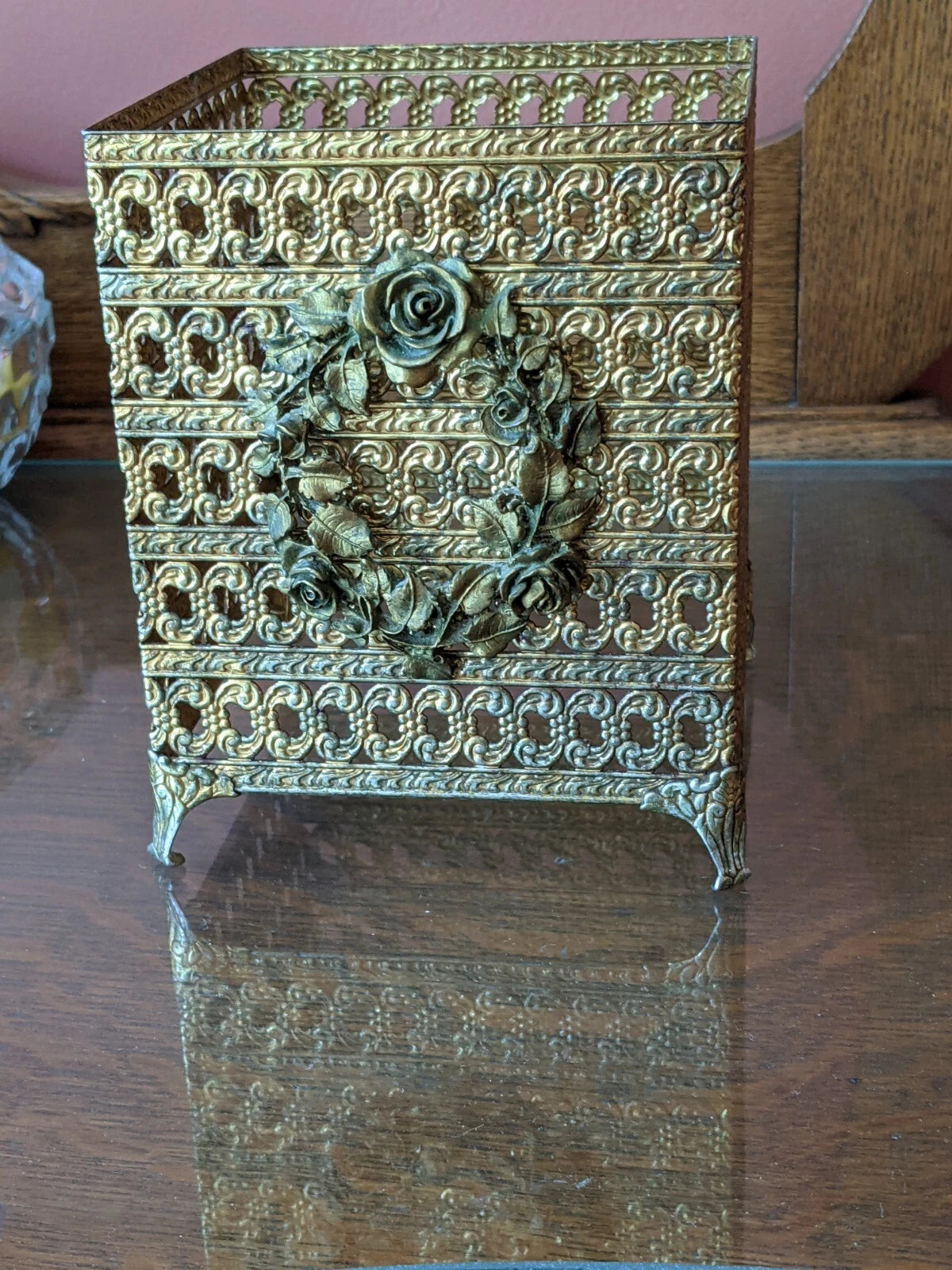 Hollywood Regency Gold Tone Filigree Tissue Box Holder With Floral Pattern VTG | eBay