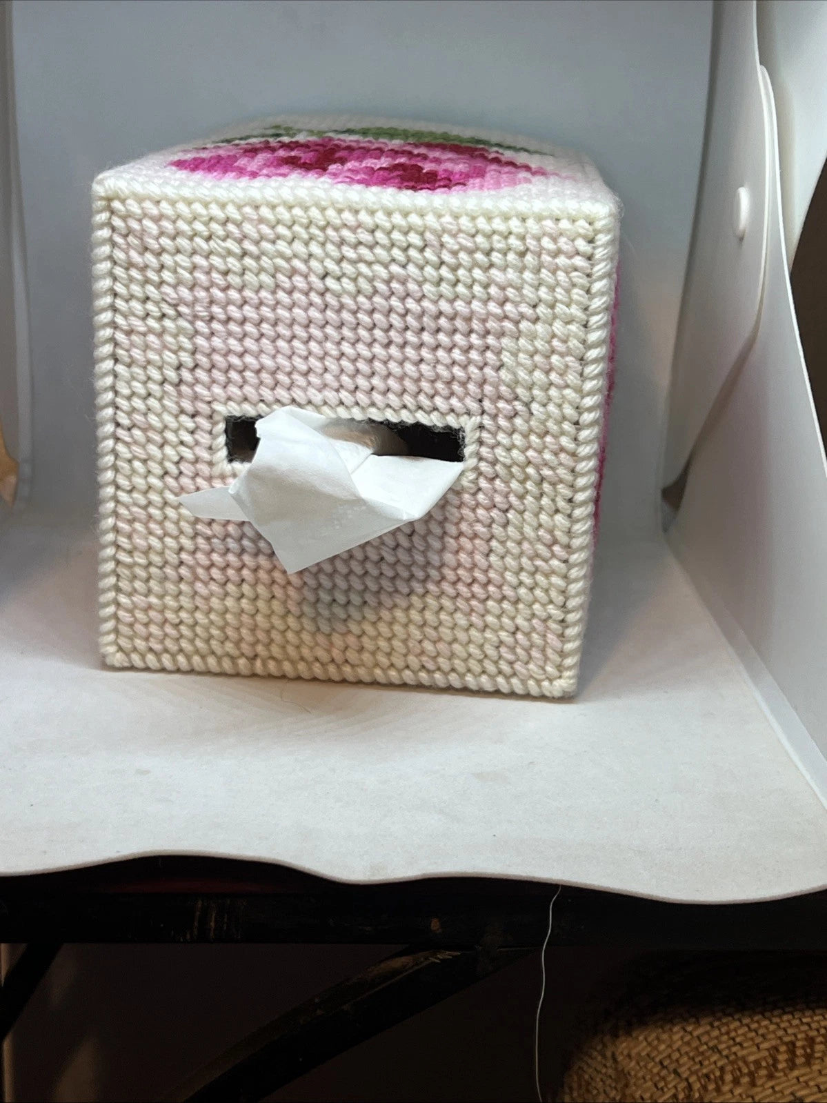Handmade Needlepoint Pink Rose Boutique Tissue Box Cover | eBay