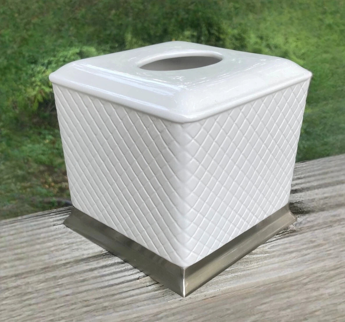 Raymond Waites Bath Tissue Box Cover White Geometric Silver Base Porcelain Retro | eBay
