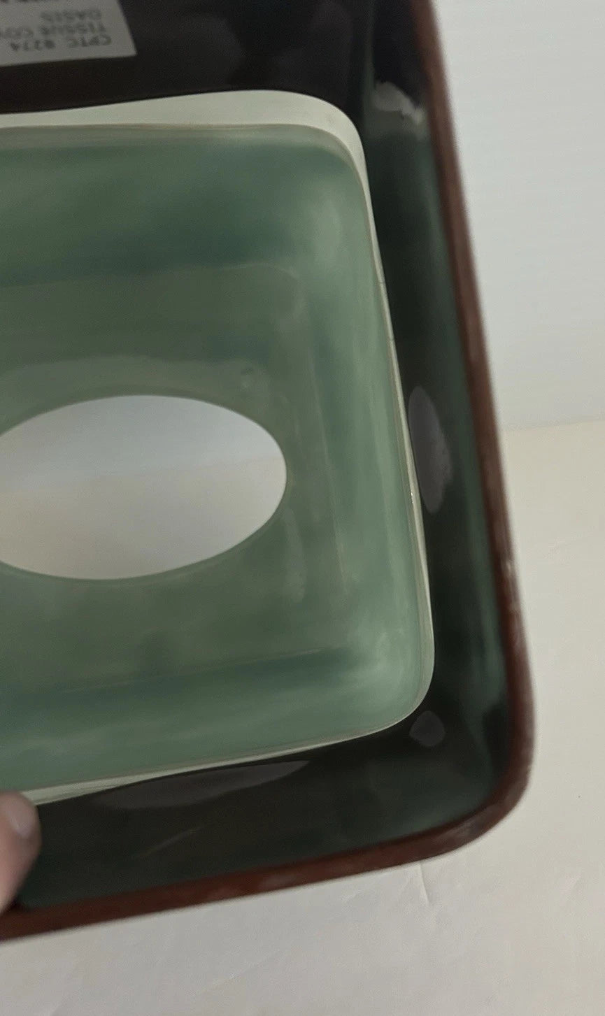 Croscill Tissue Box Cover Teal Blue Brown SEE-THRU MIDDLE Price Tag $46. UNIQUE | eBay