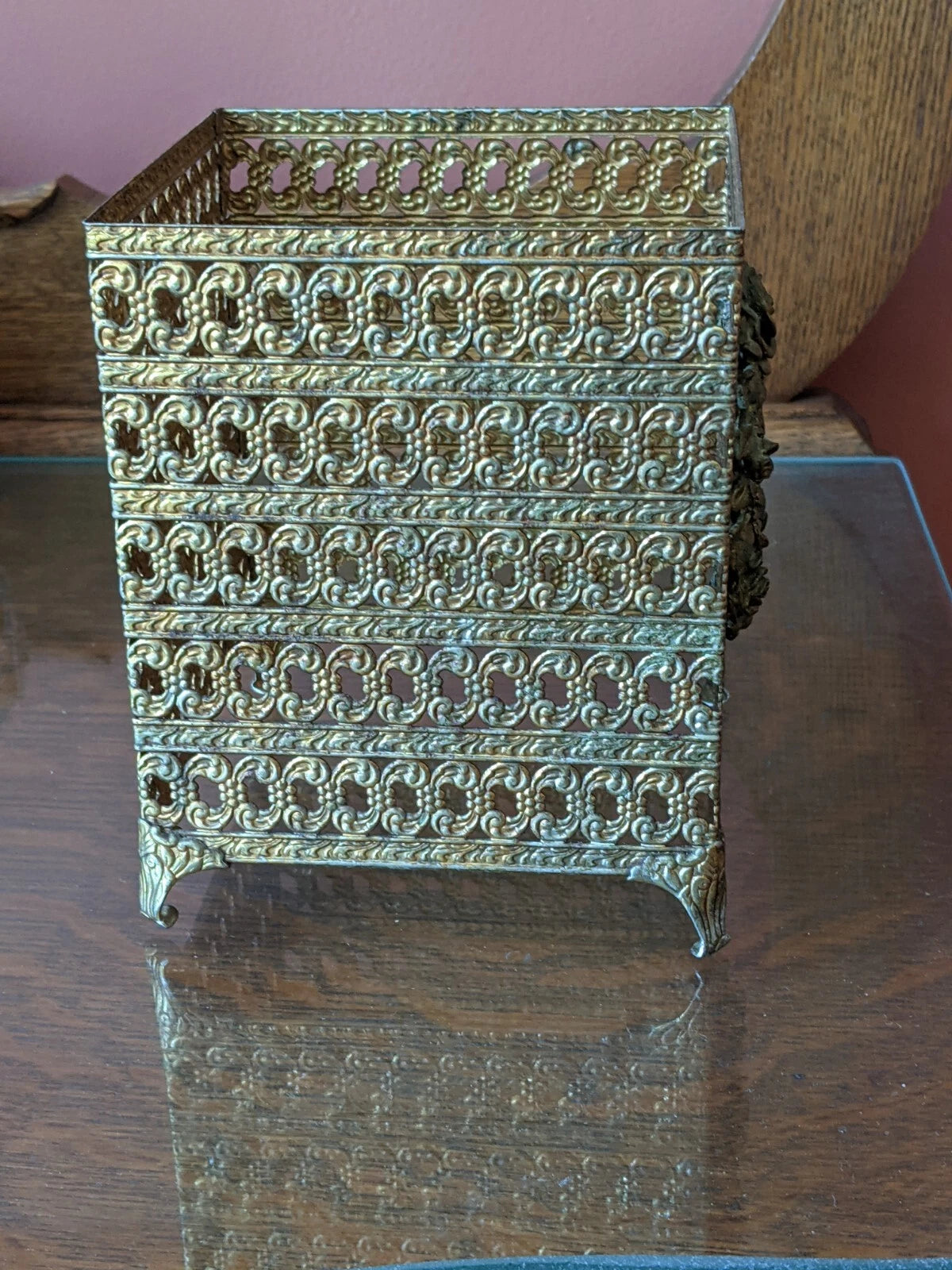 Hollywood Regency Gold Tone Filigree Tissue Box Holder With Floral Pattern VTG | eBay