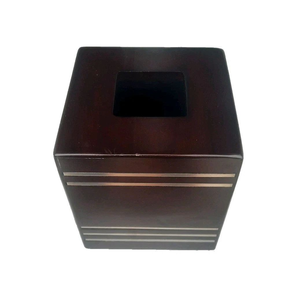 Tissue Square Box Holder Vanity Bathroom Dark Wood Brush Nickel Inlay Stripes | eBay