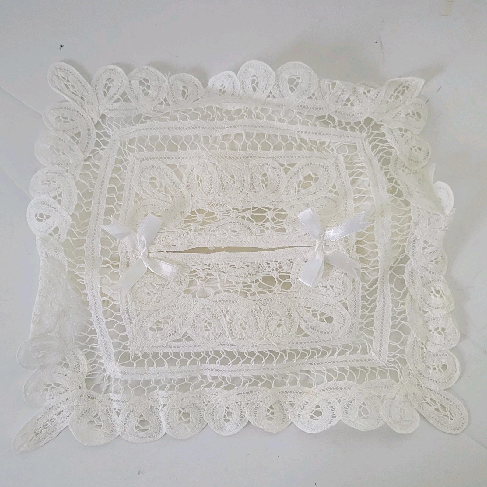 Vintage Kleenex Box Cover Fabric Lace Bows Fits 12" x 6" Box Handmade 1980's | eBay