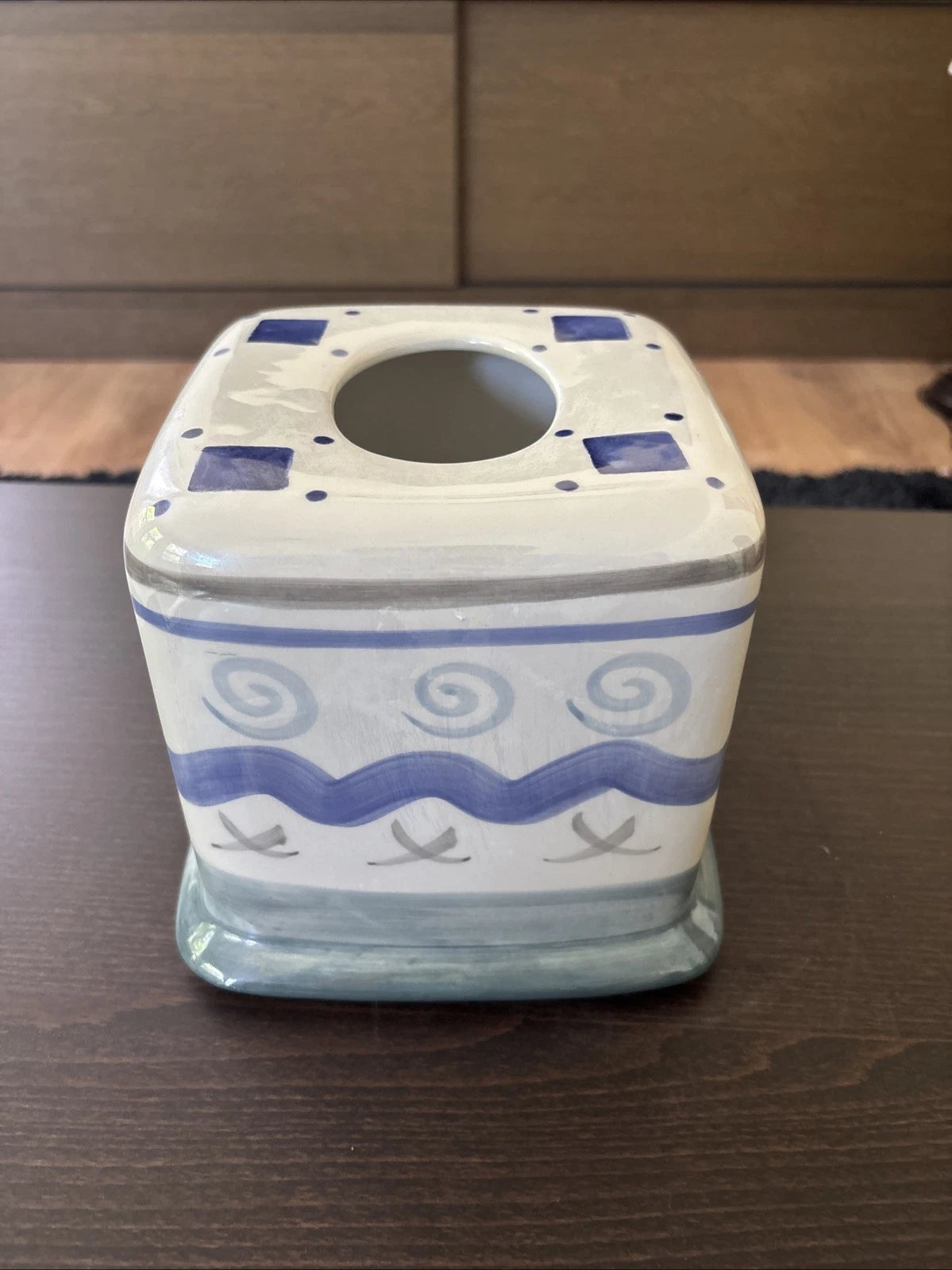 Hand-Painted Ceramic Tissue Box Cover – Blue & White Geometric Swirl Design | eBay