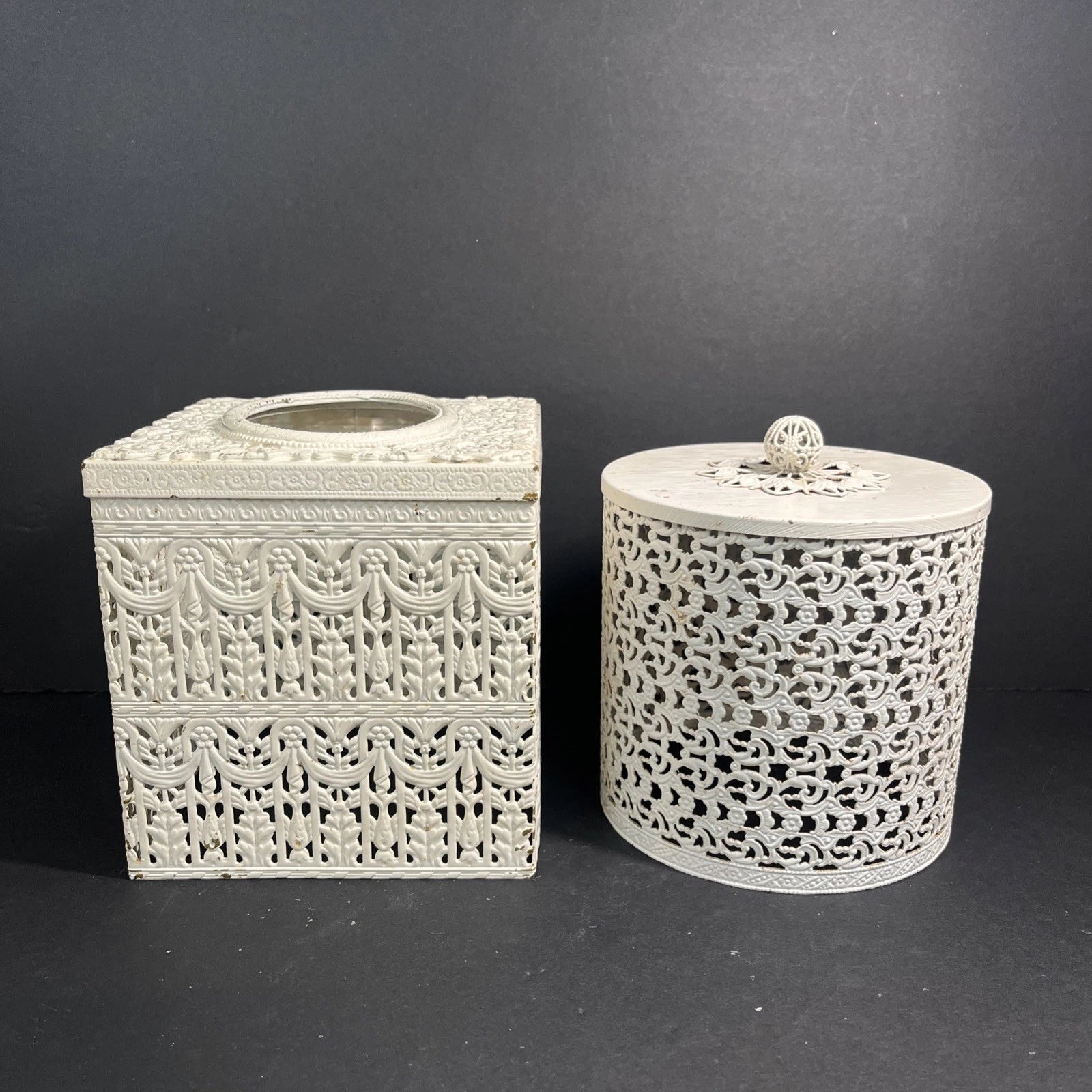 Vtg Fancy Farmhouse Tissue Box Cover & Toilet Paper Roll Cover Metal Filigree | eBay
