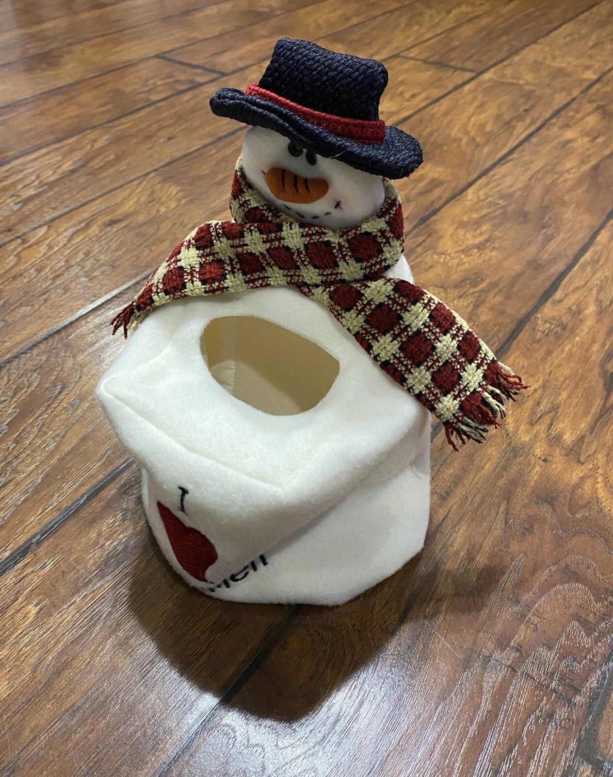 I Love Snowmen Tissue Box Cover Fabric White With Scarf Embrodered | eBay