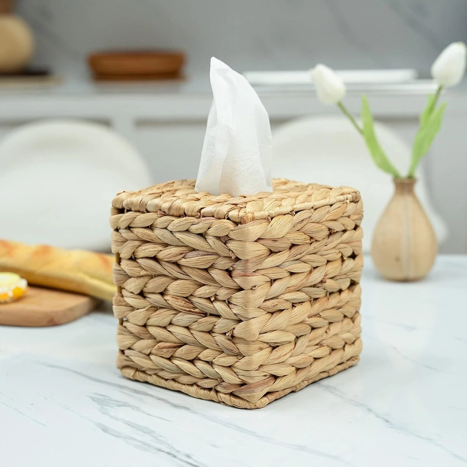 Square rattan tissue box holder, boho style, decorative woven cover. | eBay