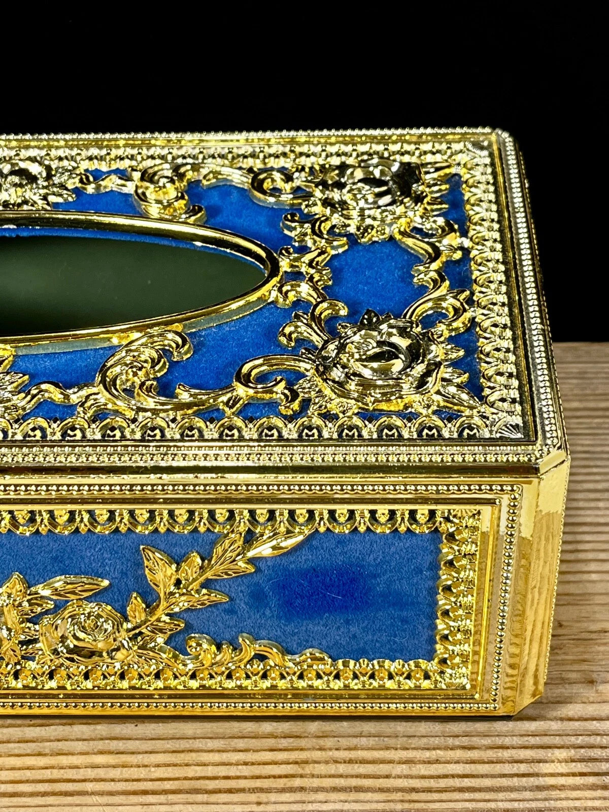 Hollywood Regency Vintage Blue & Gold Repousse Ornate Rose Tissue Box Cover | eBay