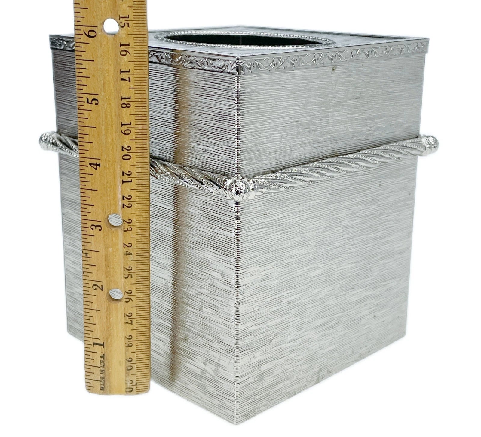 Metal Tissue Box Holder Two Tone Silver Gold Square Vtg USA | eBay