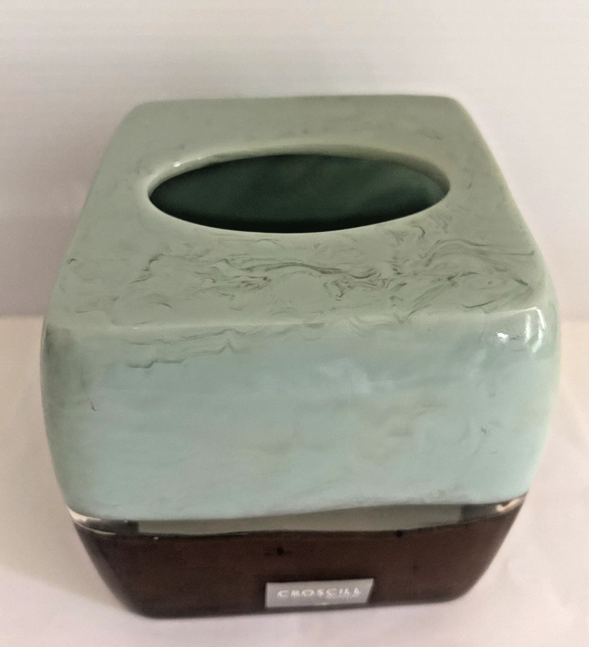 Croscill Tissue Box Cover Teal Blue Brown SEE-THRU MIDDLE Price Tag $46. UNIQUE | eBay