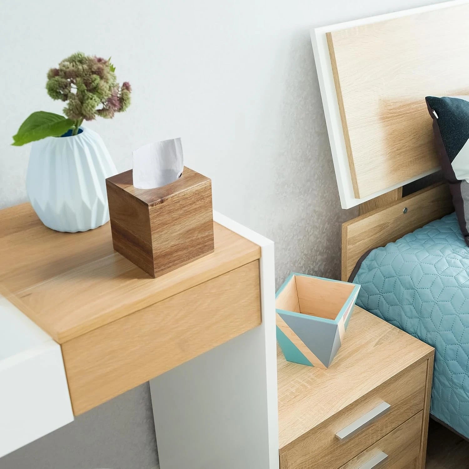 Tissue Box Cover Square - Acacia Wood Tissue Box Holder for Tabletop Night Stand | eBay