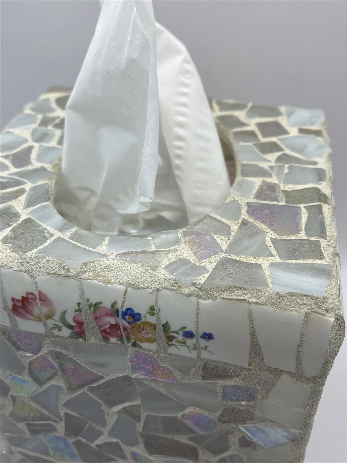 Mosaic Clear Glass Square Tissue Box Cover Roses | eBay