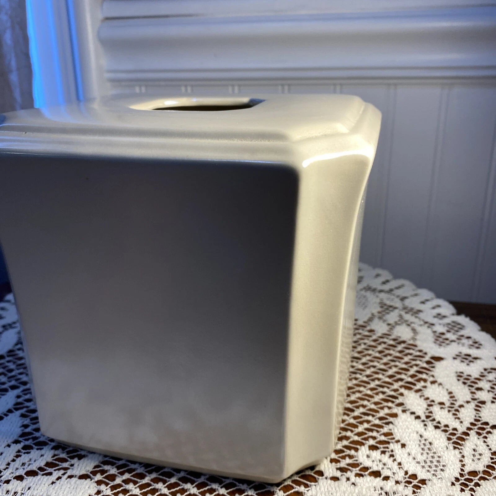 Cream Tissue Box Cover Stoneware 6” T X 6.50” W | eBay