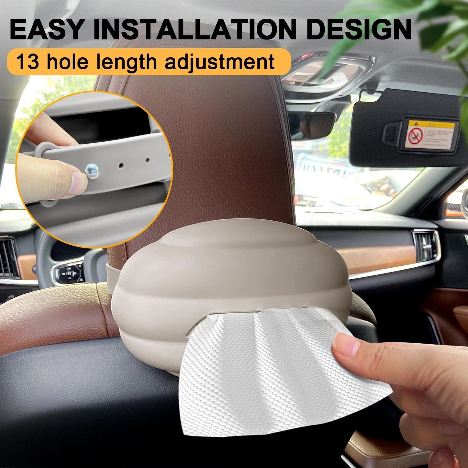 Car Tissue Holder Beige Silicone Box with Adjustable Band for Armrest | eBay