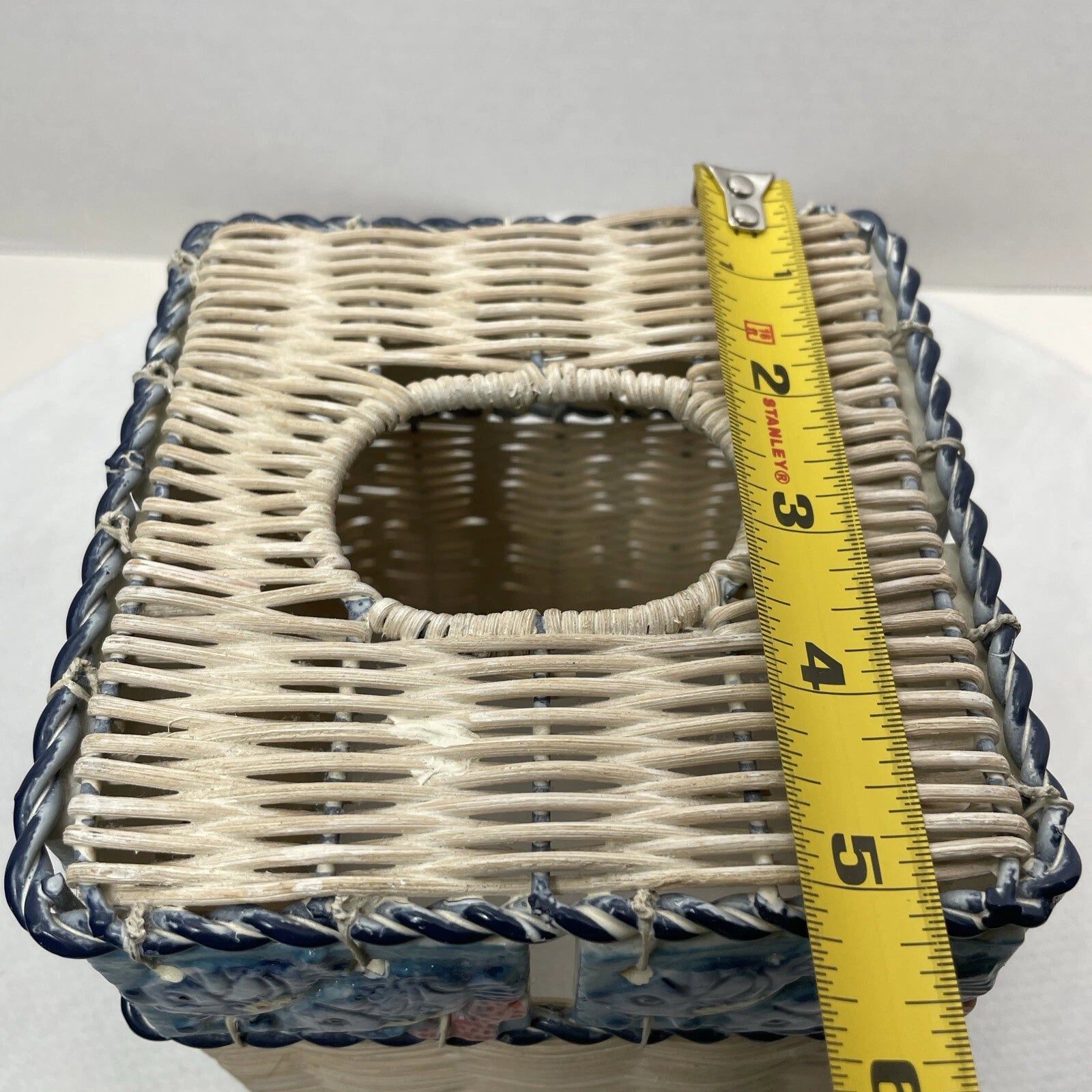 Vintage Ceramic Fish Tile Square Tissue Box Cover Woven Wicker Beach Sea Life | eBay