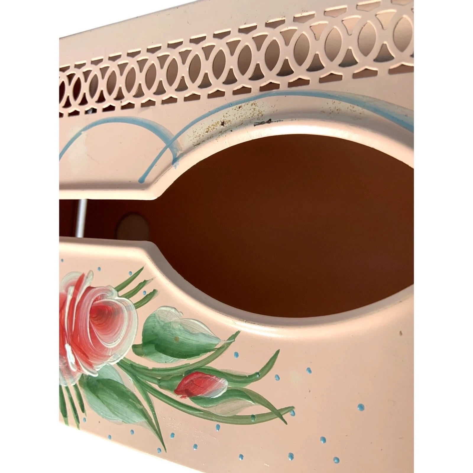 MCM Pink Tissue Box Holder Cover Hand Painted Tole Ware Metal Vanity Bath Vtg | eBay
