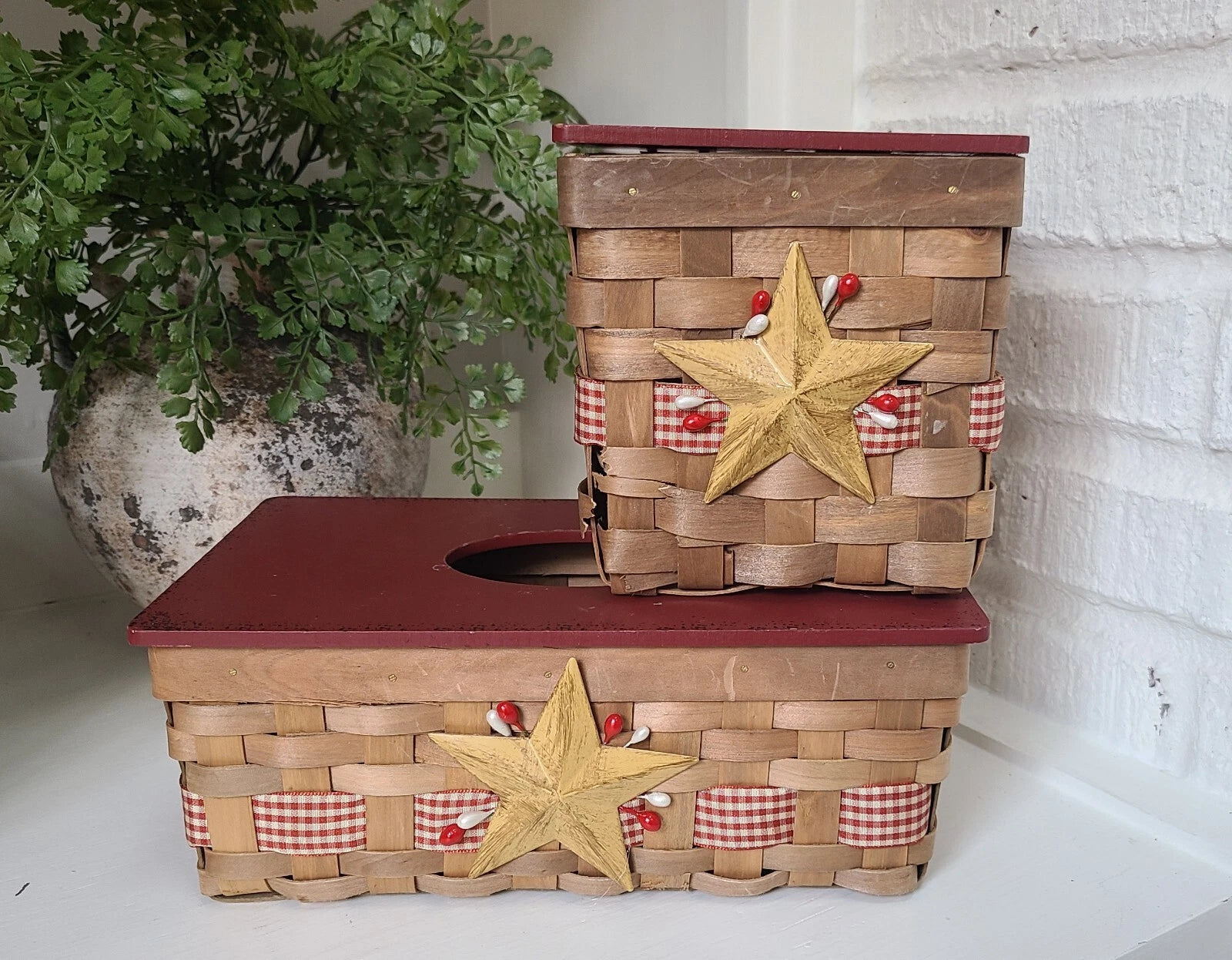 Set Of 2 Red White Star Tissue Box Rectangular & Square Hinged Tissue Box Holder | eBay