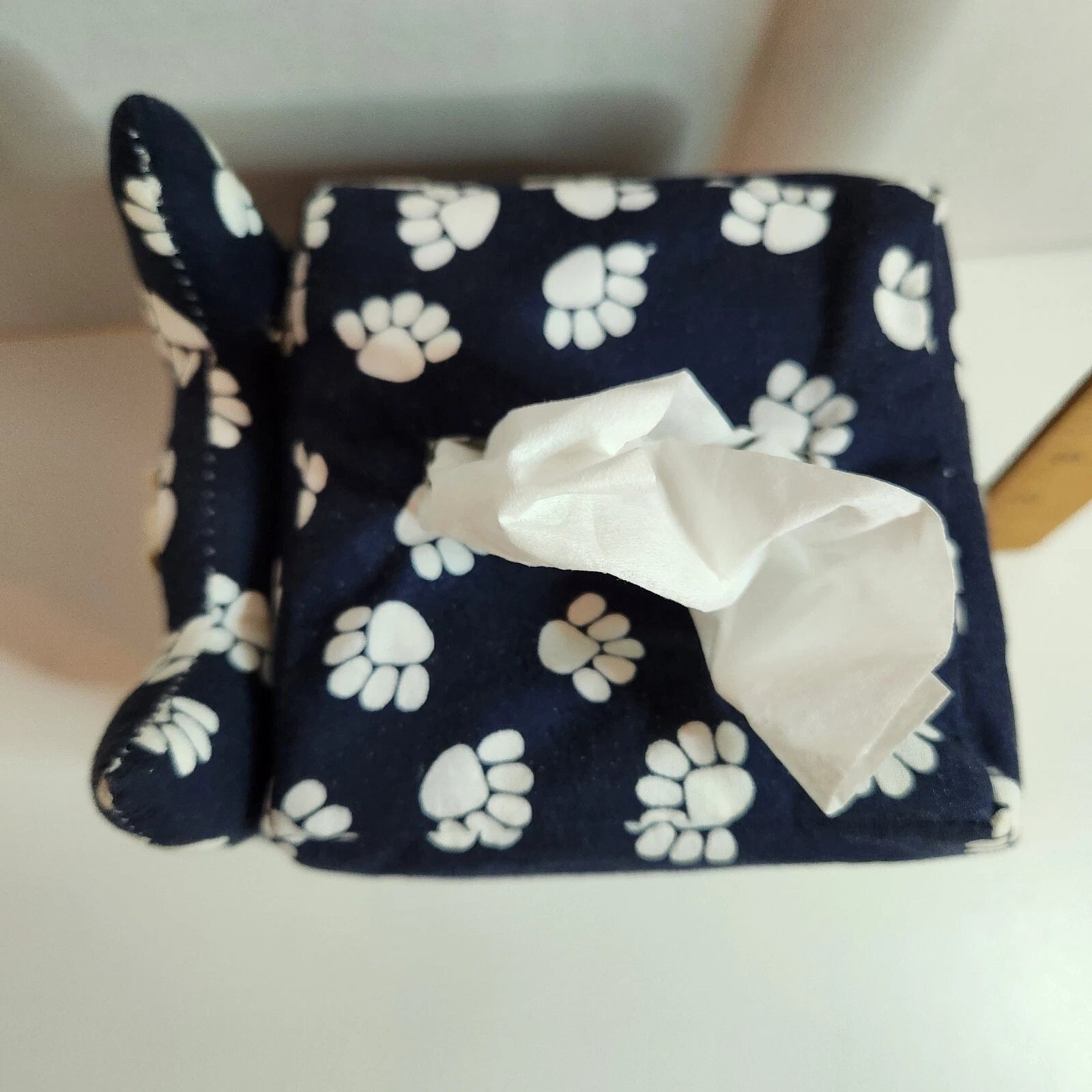 Cloth Cat Tissue Cube Box Cover Navy Blue with white paw prints | eBay