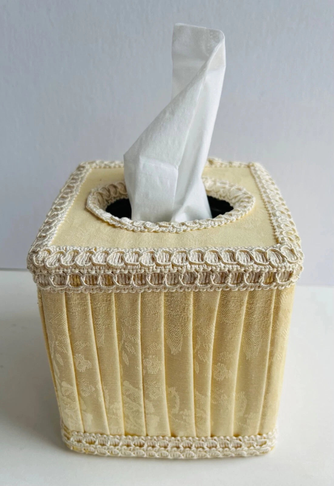 Elegant Square Tissue Box Holder Cream Yellow Fabric & Faux Pearls & Lace | eBay