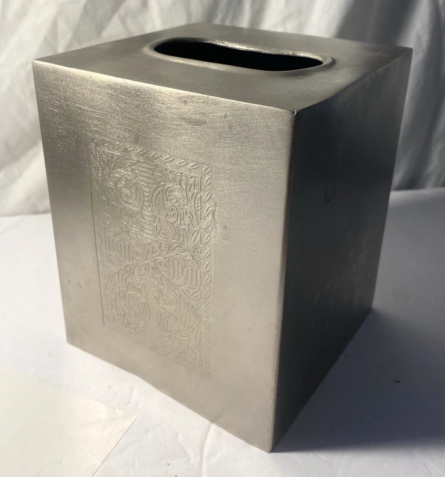 Silver Metal Tissue Box Cover With Design On 2 Sides | eBay
