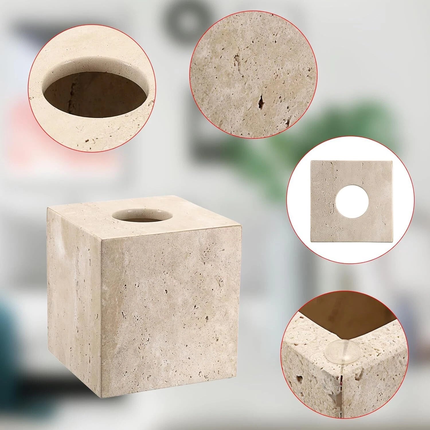 Square Tissue Box Set Natural Travertine,Tissue Holder with Cushion, Light Beige | eBay