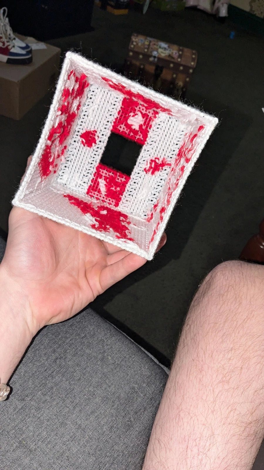 Handmade Artisan Valentine Needlepoint Boutique Tissue Box Cover Red White | eBay