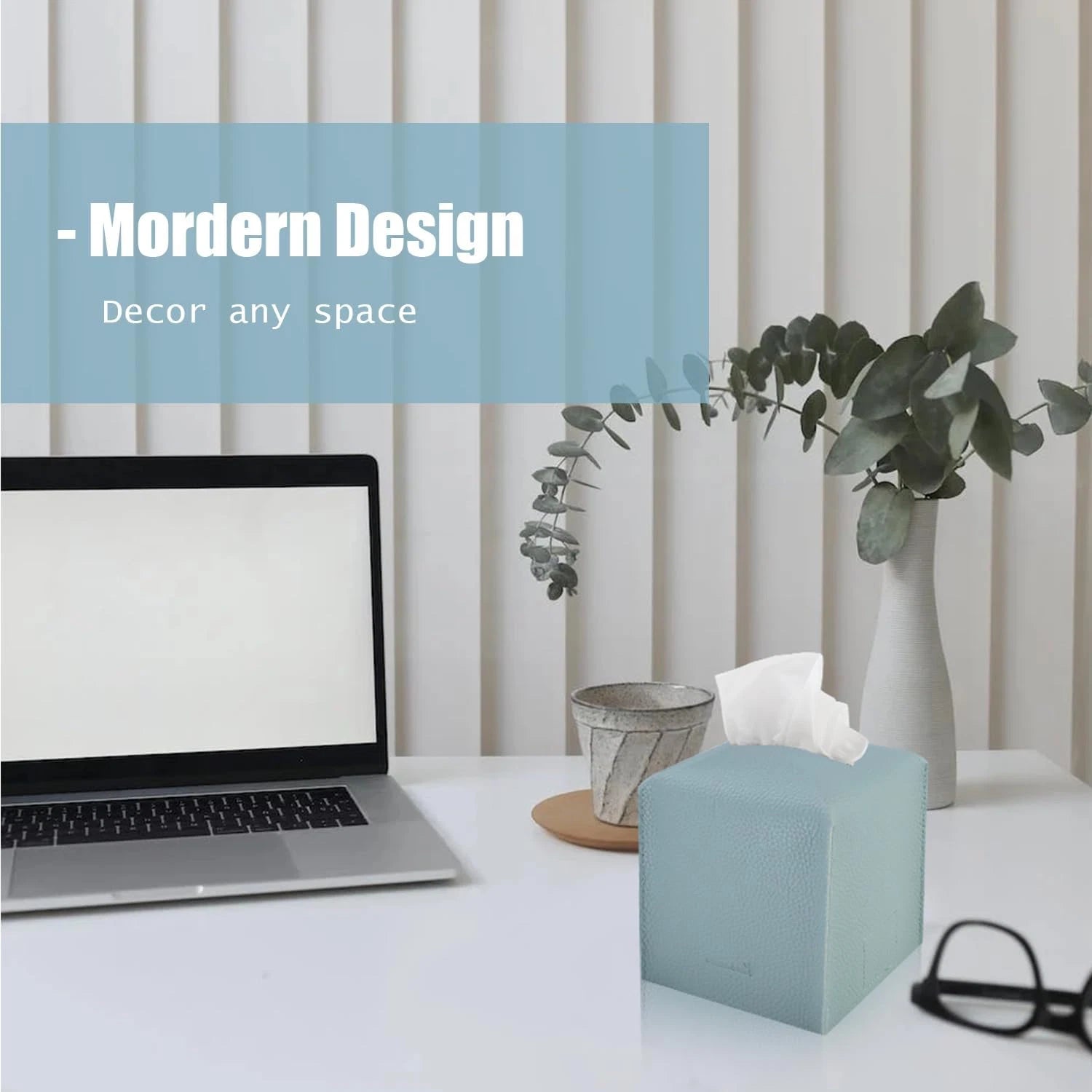 Tissue Box Cover 5X5X5'' PU Leather Tissue Holder Square 1Pack Light Blue | eBay