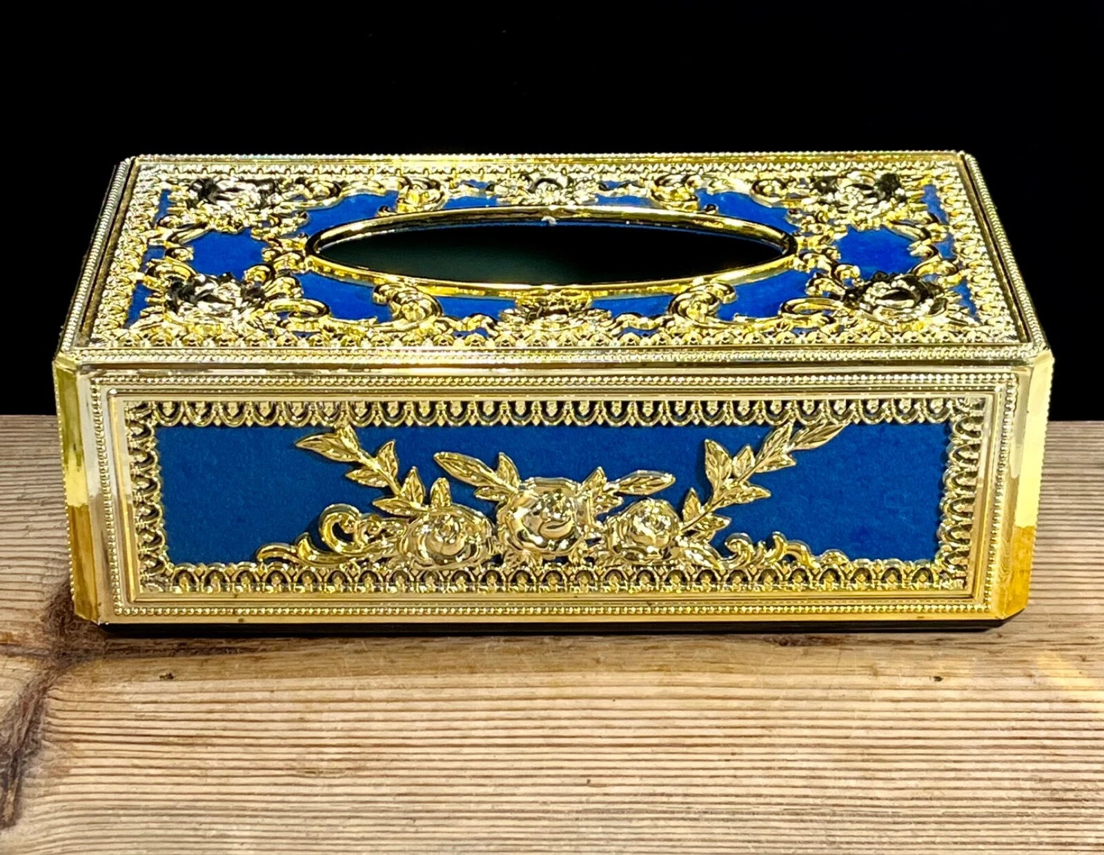 Hollywood Regency Vintage Blue & Gold Repousse Ornate Rose Tissue Box Cover | eBay