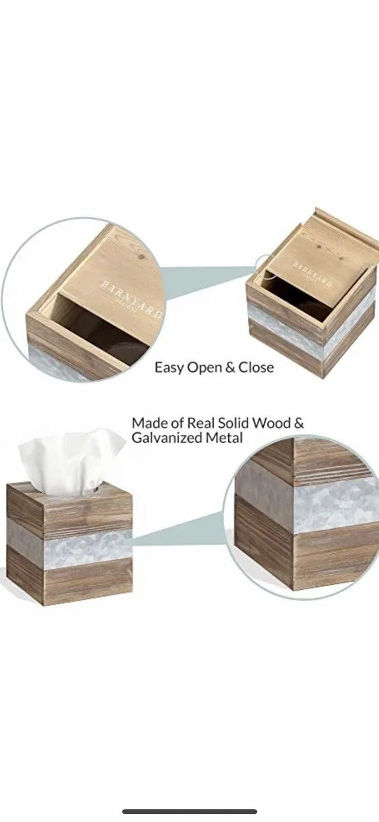 Rustic Metal and Distressed Wood Square Tissue Box Cover Barnyard Designs New | eBay