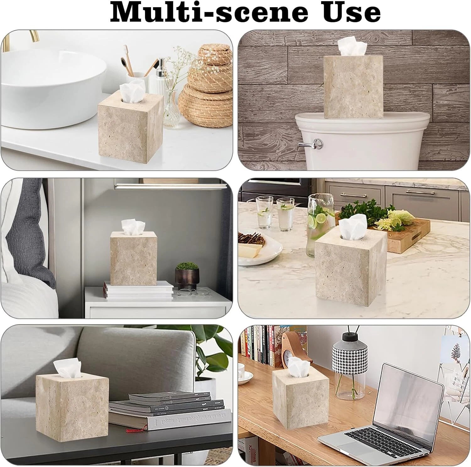 Square Tissue Box Set Natural Travertine,Tissue Holder with Cushion, Light Beige | eBay