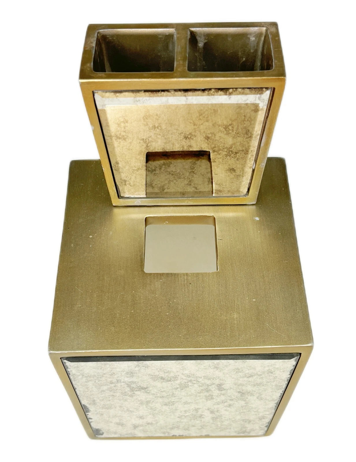 Mirrored Tissue Box Cover & Tooth Brush Holder Venetian Dillards Southern Living | eBay