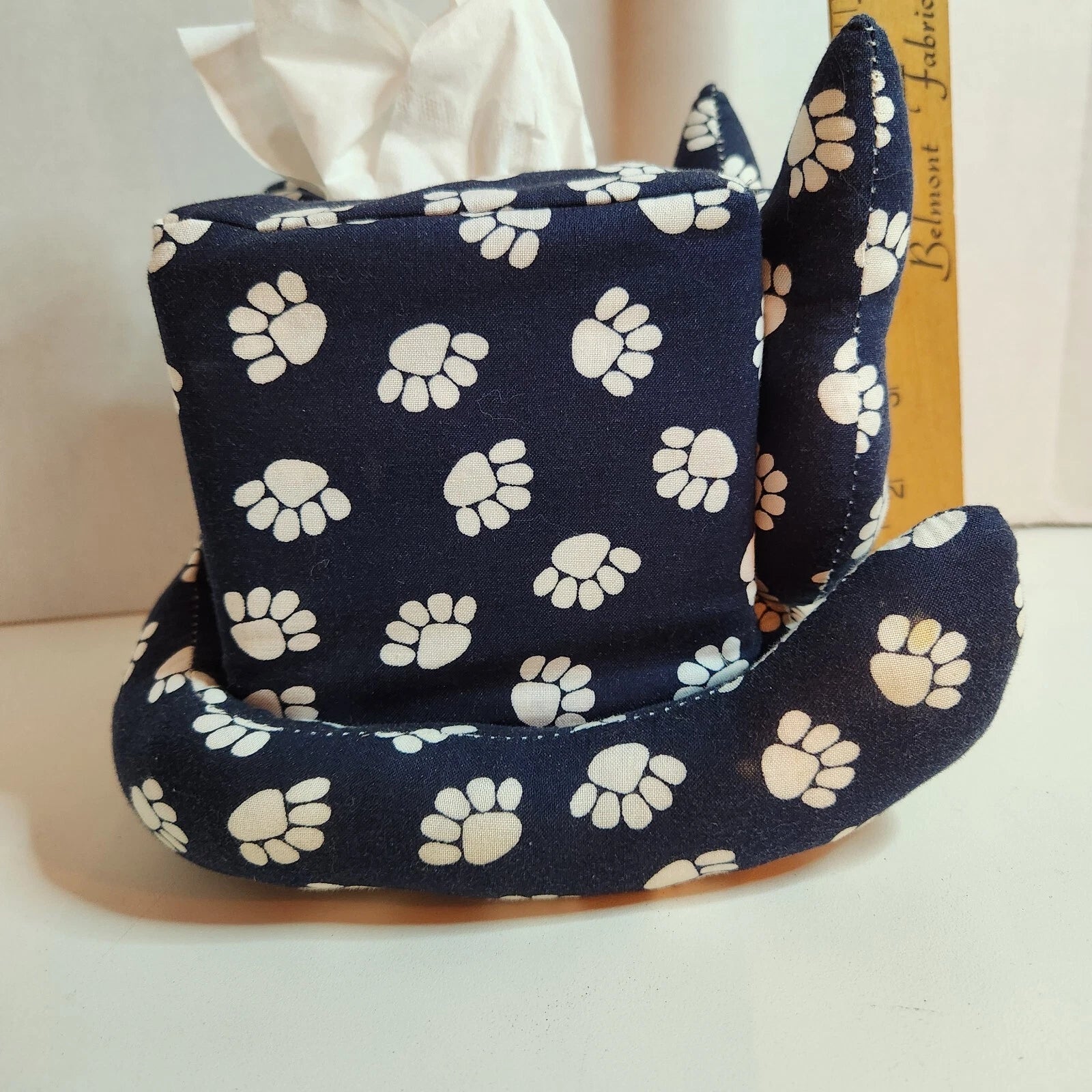 Cloth Cat Tissue Cube Box Cover Navy Blue with white paw prints | eBay