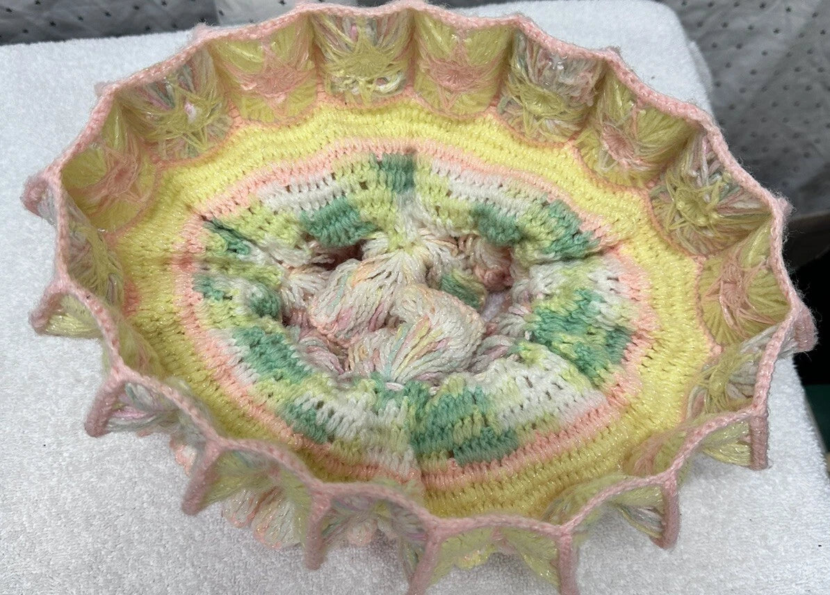 Vintage Crochet Tissue Box Cover Handmade~Pink Peach Yellow Easter Spring Colors | eBay