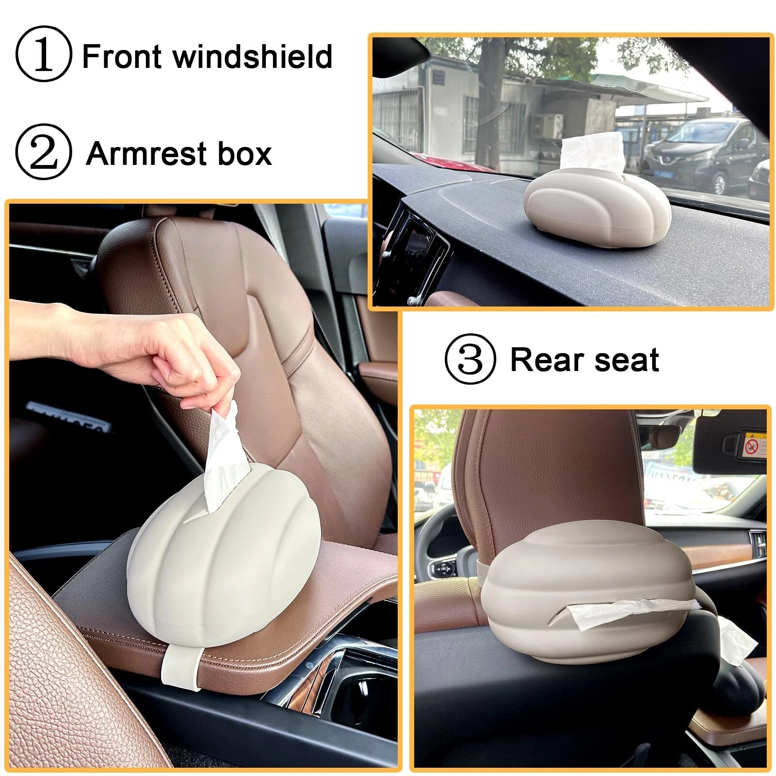 Car Tissue Holder Beige Silicone Box with Adjustable Band for Armrest | eBay