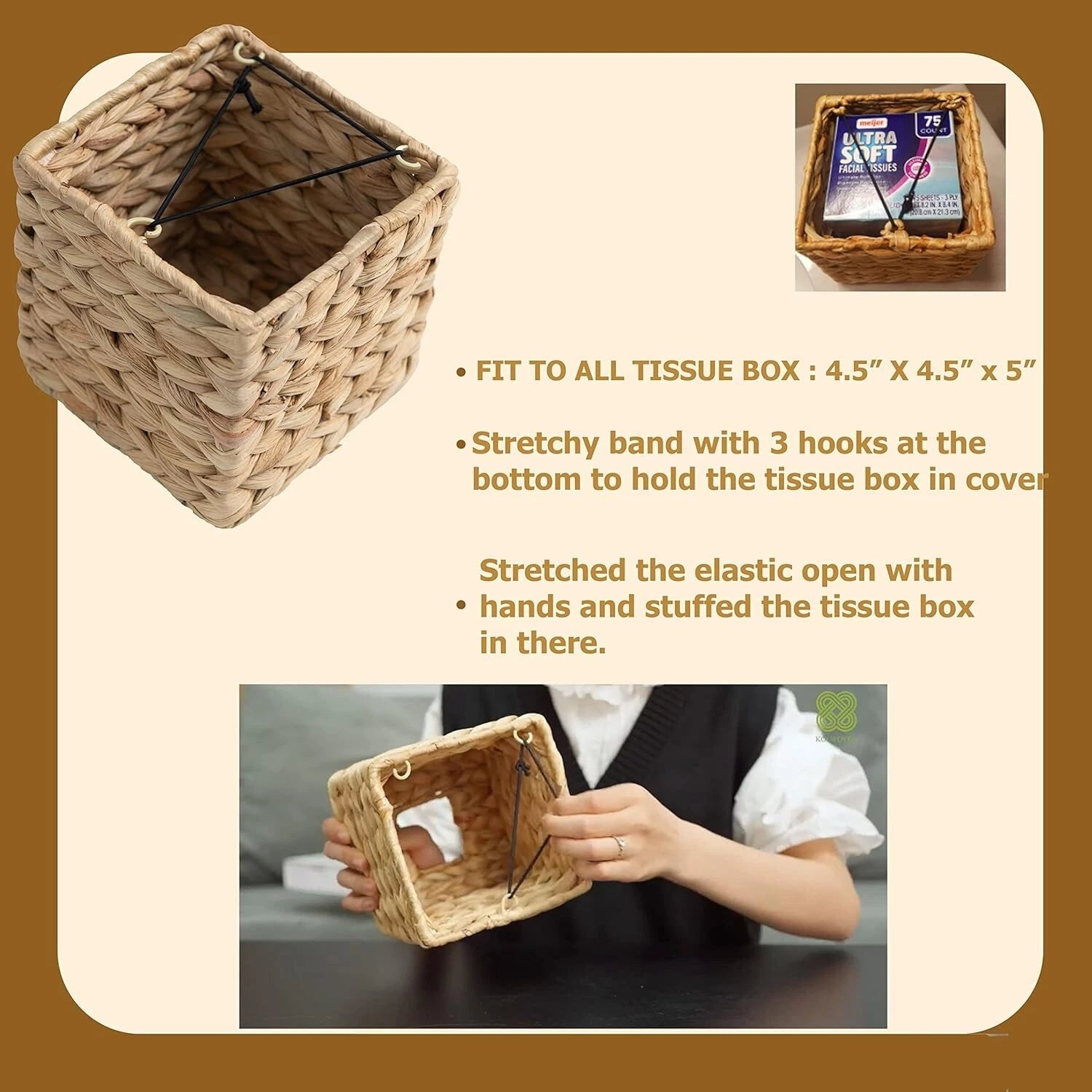 Square rattan tissue box holder, boho style, decorative woven cover. | eBay
