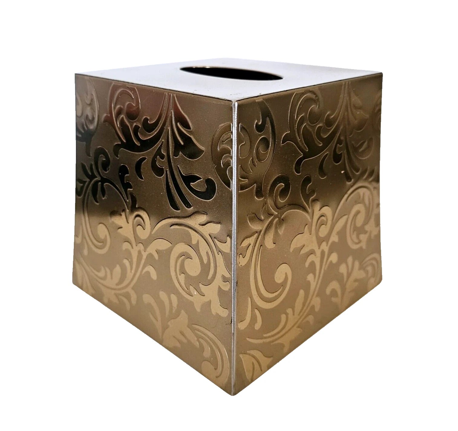 Tissue Box Cover Holder Gold Tone Scroll Design Raised Metal 6" | eBay
