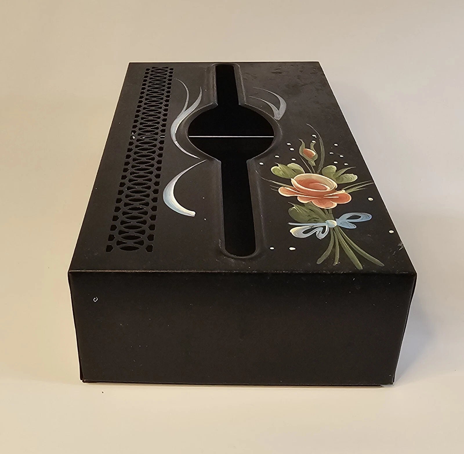 Vintage Black Toleware Metal Tissue Box Holder Shabby Chic Rectangular Hanging | eBay