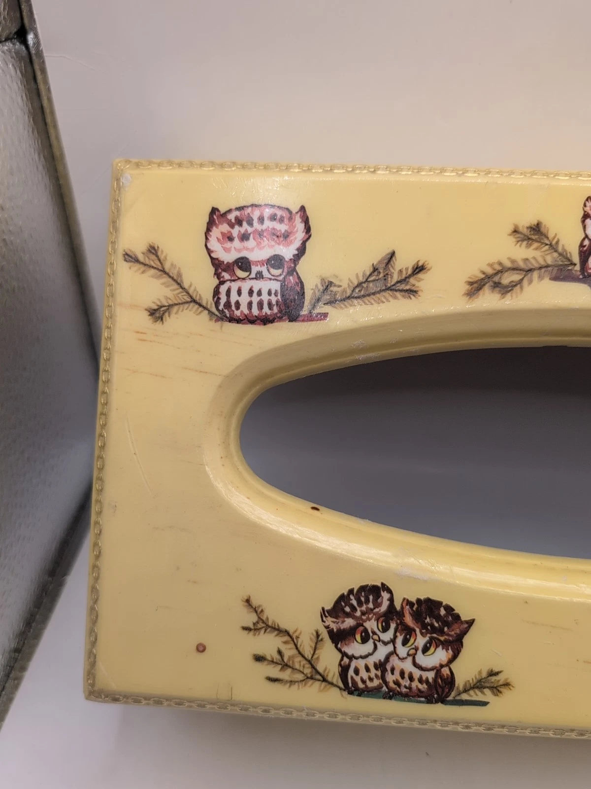 Vintage MCM Tissue Box Cover Yellow With Owl Design Wood & Plastic 11x6" | eBay