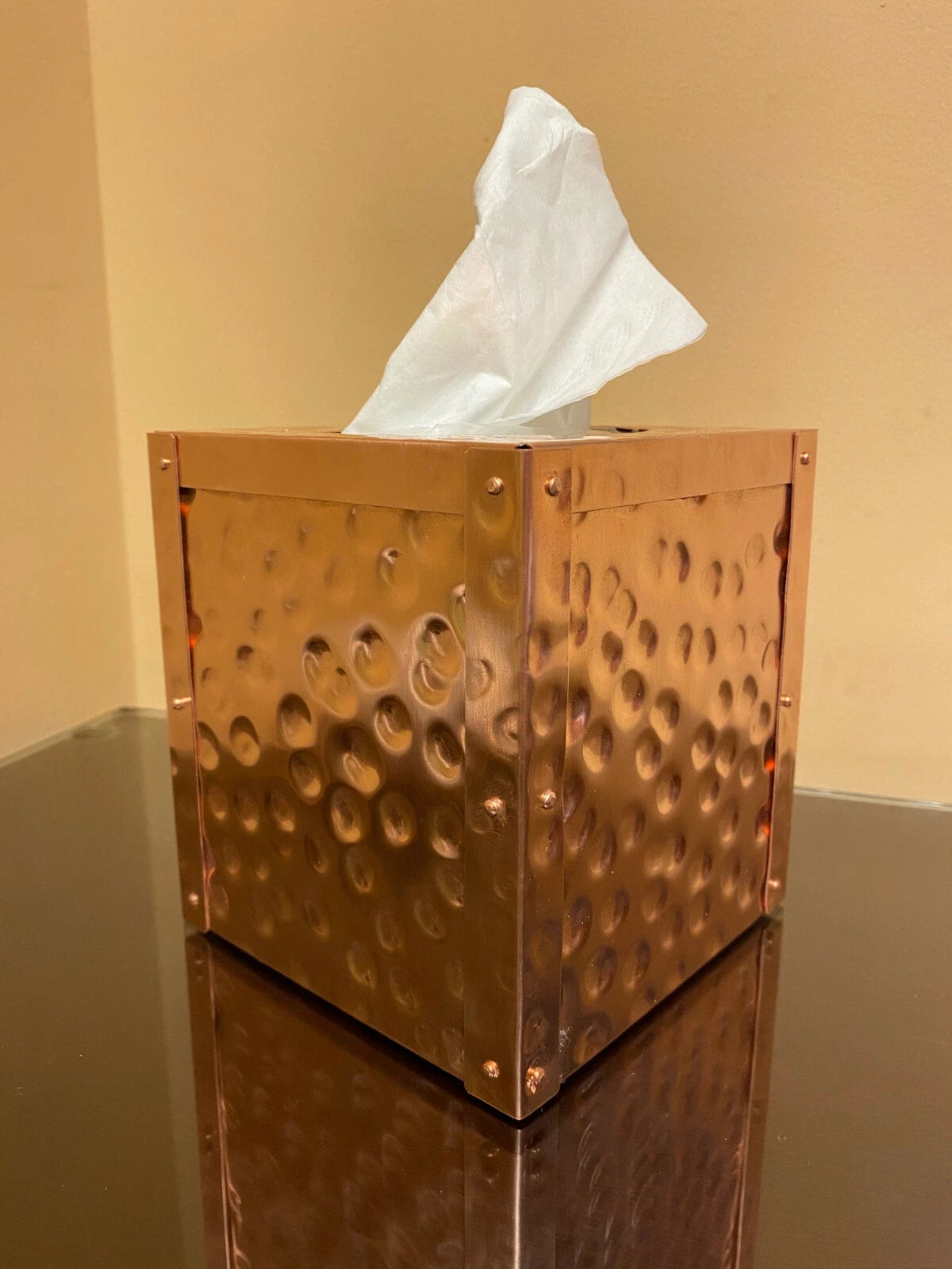 Hammered Solid Copper Tissue Box Holder Square Cube Facial Tissue Box Cover | eBay