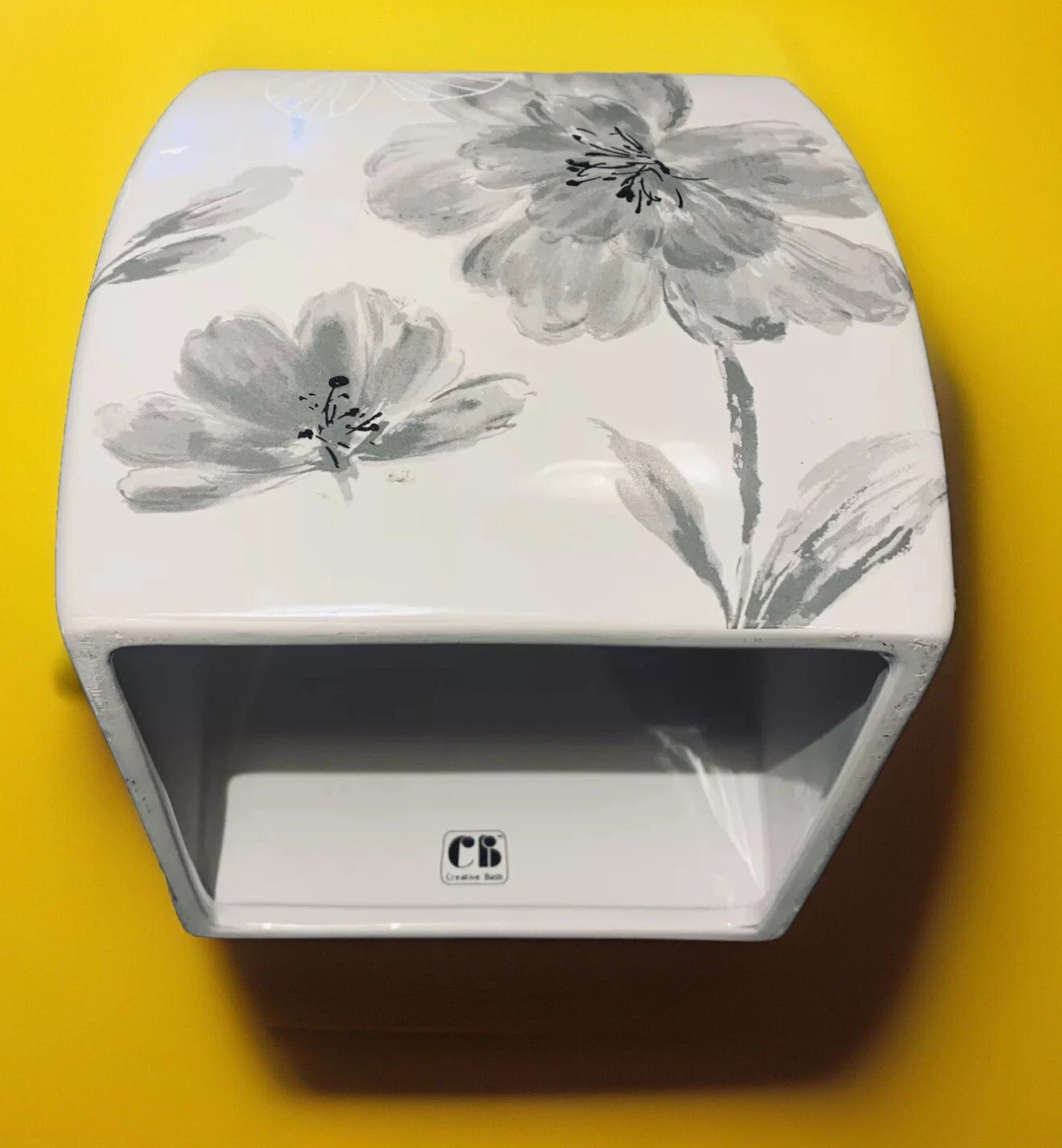 Opaline Ceramic White Gray Peonies Tissue Box Cover By Creative Bath 6” X 6” | eBay