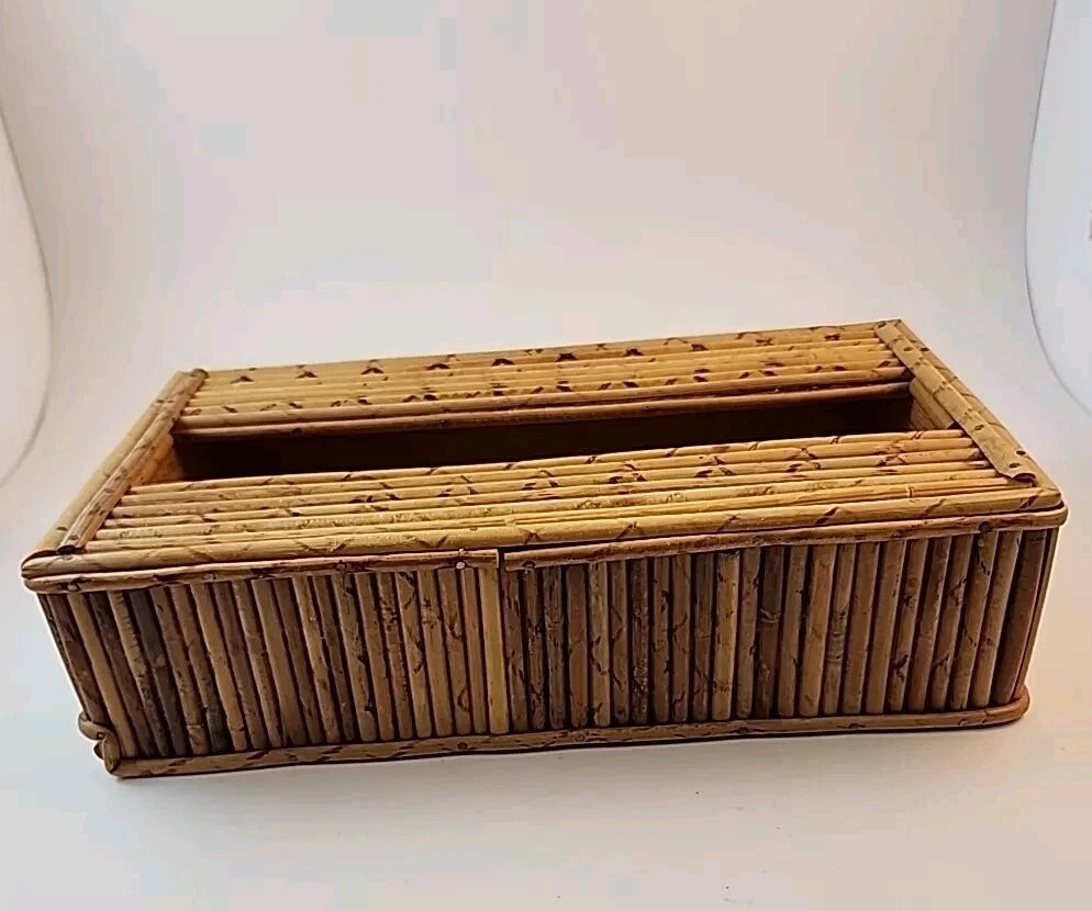 Boho Burnt Bamboo Rectangle Tissue Box Cover With Slid Out Bottom Tiki Bar | eBay