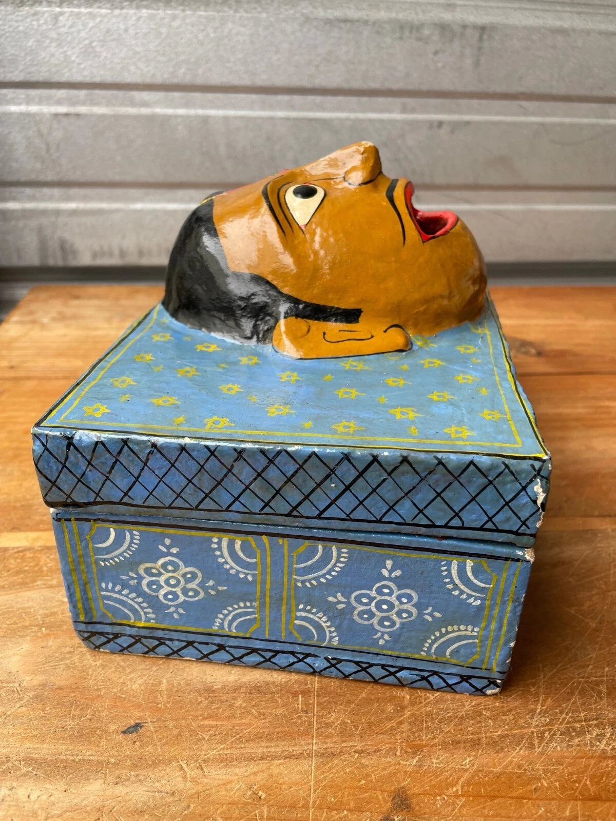 Vintage India Paper Mache Art Mask Hand Painted Handmade Tissue Box | eBay