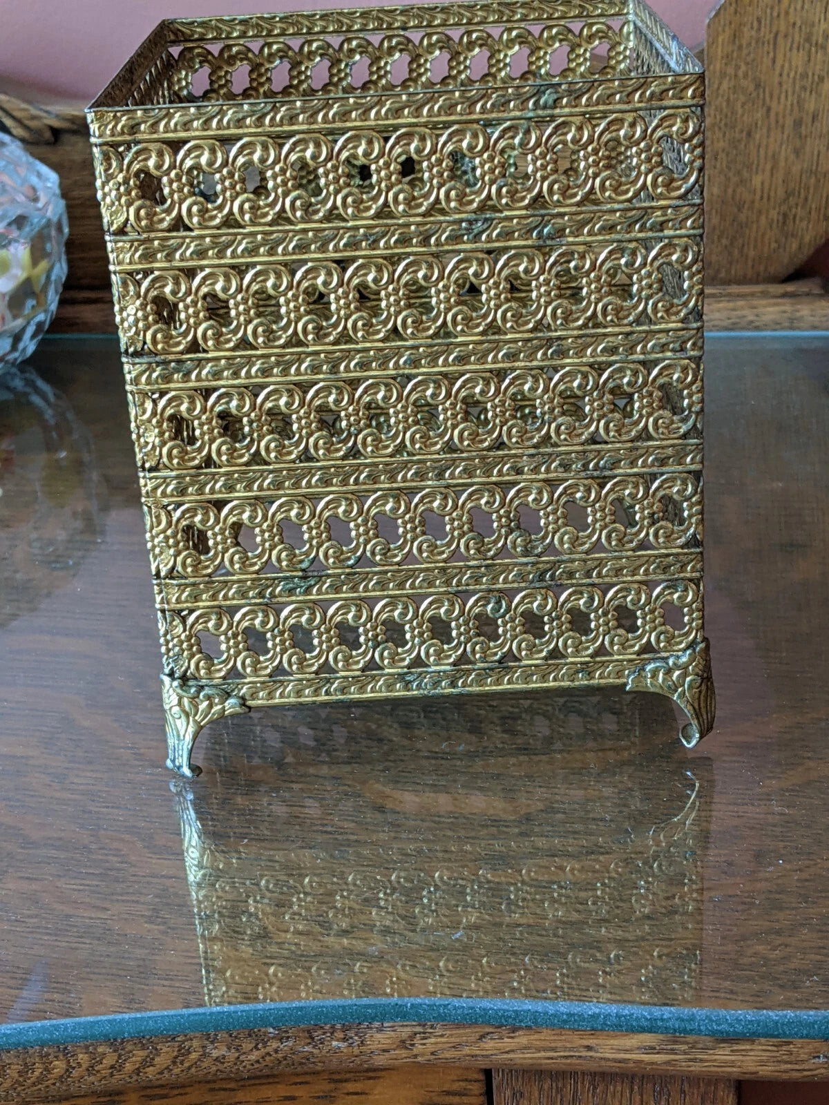 Hollywood Regency Gold Tone Filigree Tissue Box Holder With Floral Pattern VTG | eBay