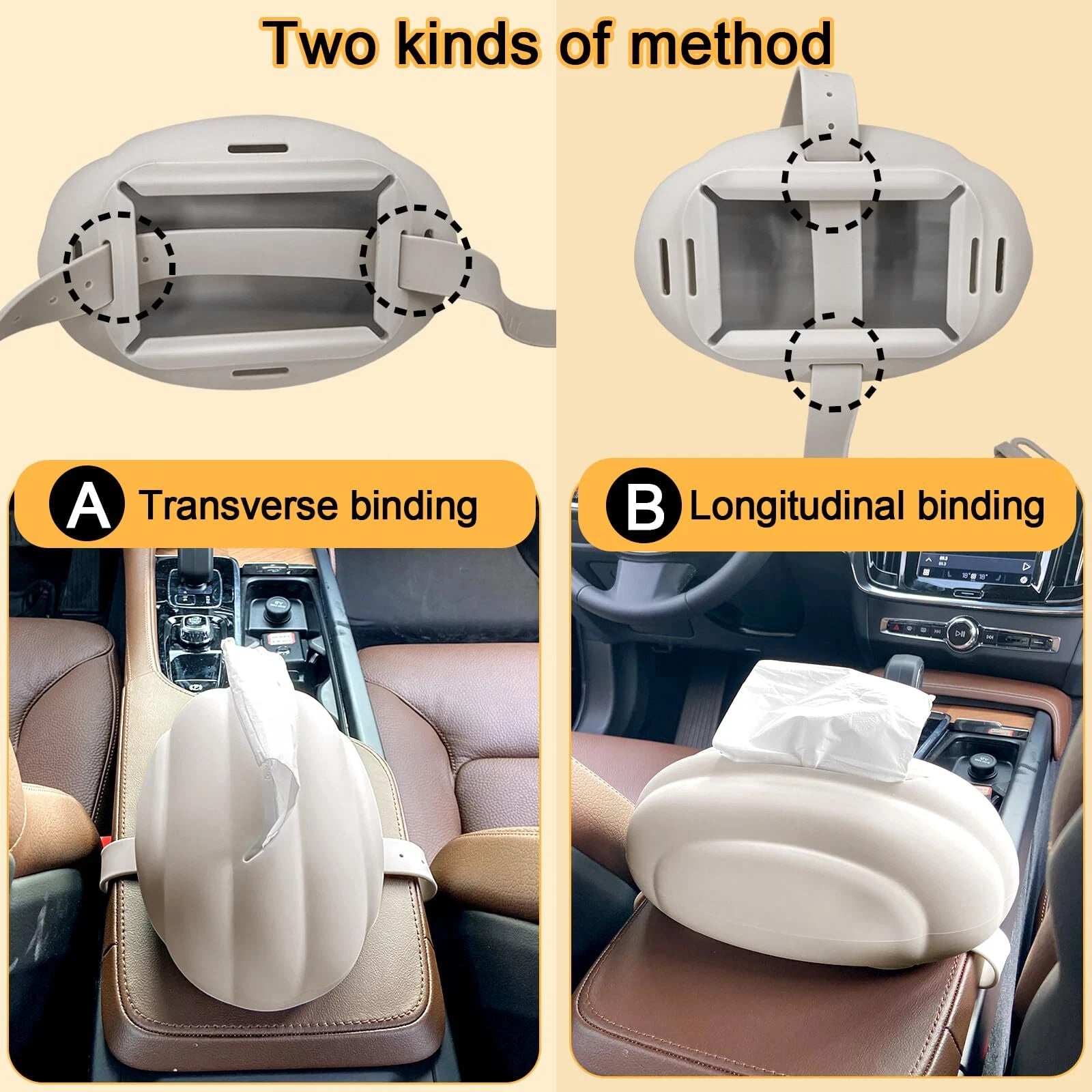 Car Tissue Holder Beige Silicone Box with Adjustable Band for Armrest | eBay