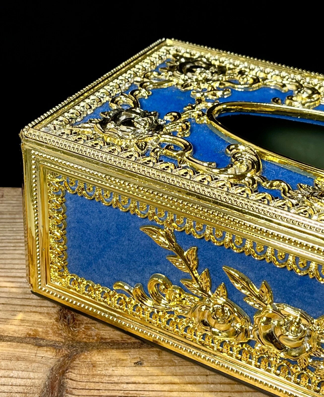 Hollywood Regency Vintage Blue & Gold Repousse Ornate Rose Tissue Box Cover | eBay