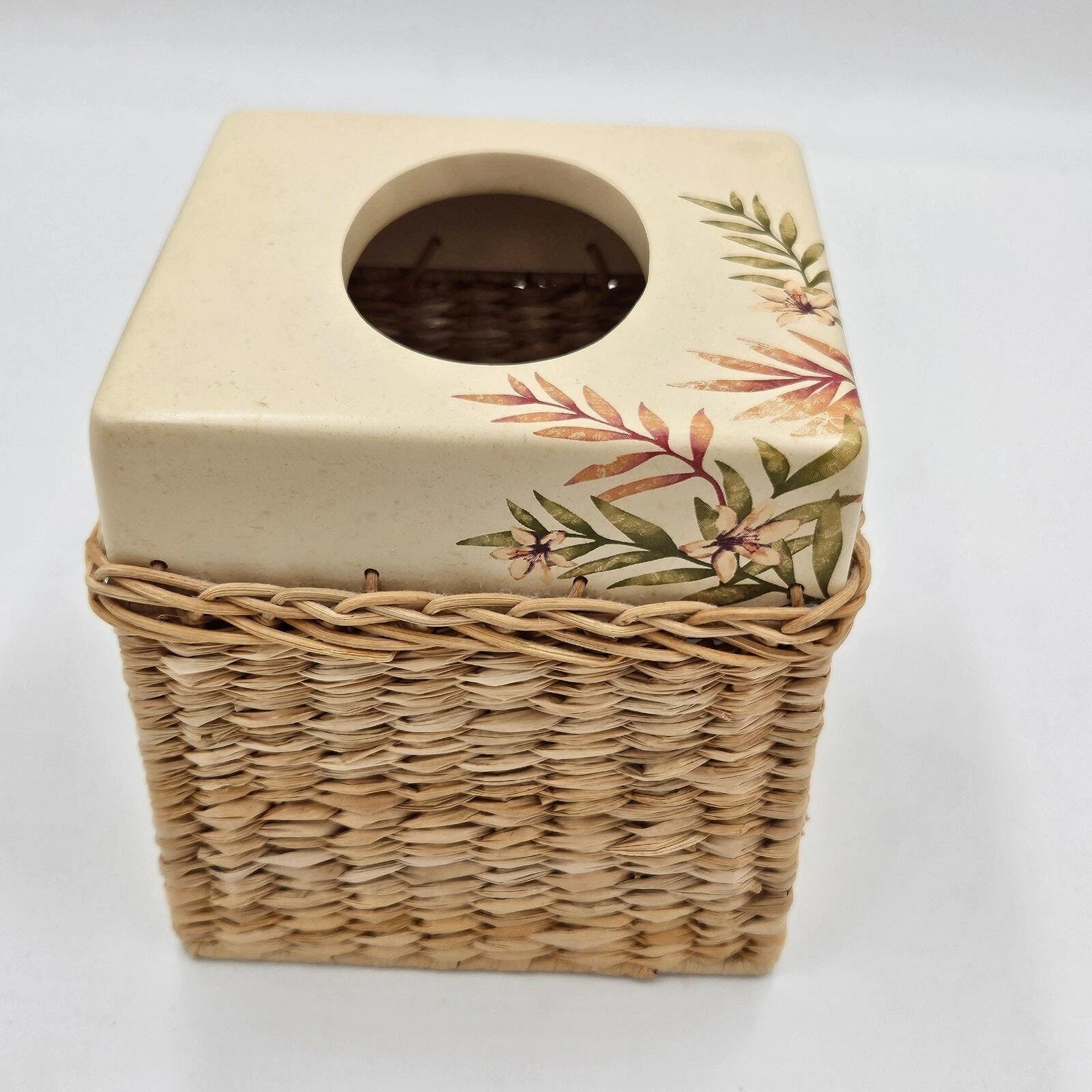 Vintage Maui Floral Tissue Box Wicker Ceramic Cover 6"×6" Cottagecore Coastal | eBay