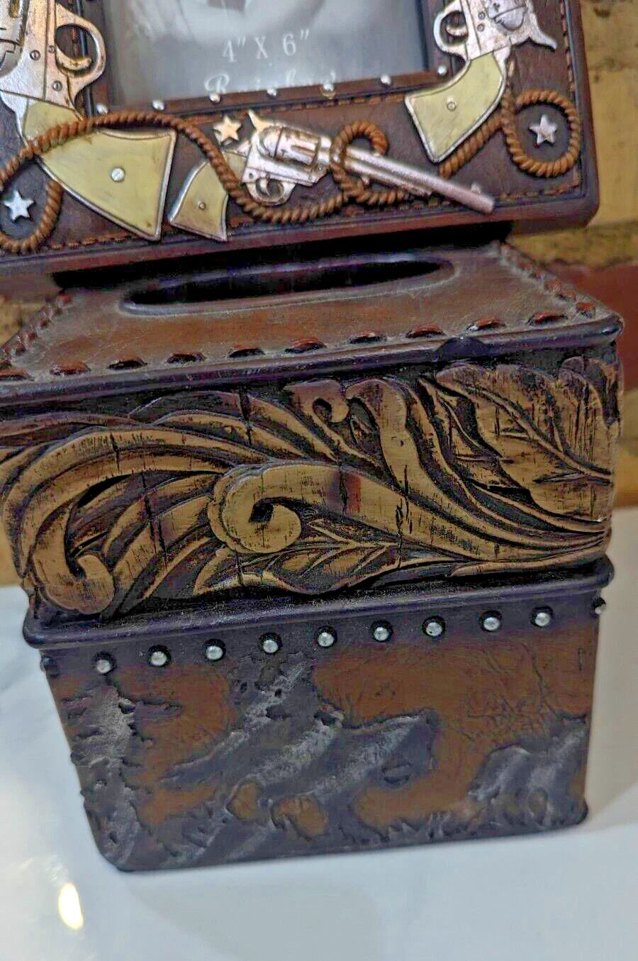 Rustic Western Wild Horses W/Gold Patterns Tissue Cover & Western Themed Frame | eBay