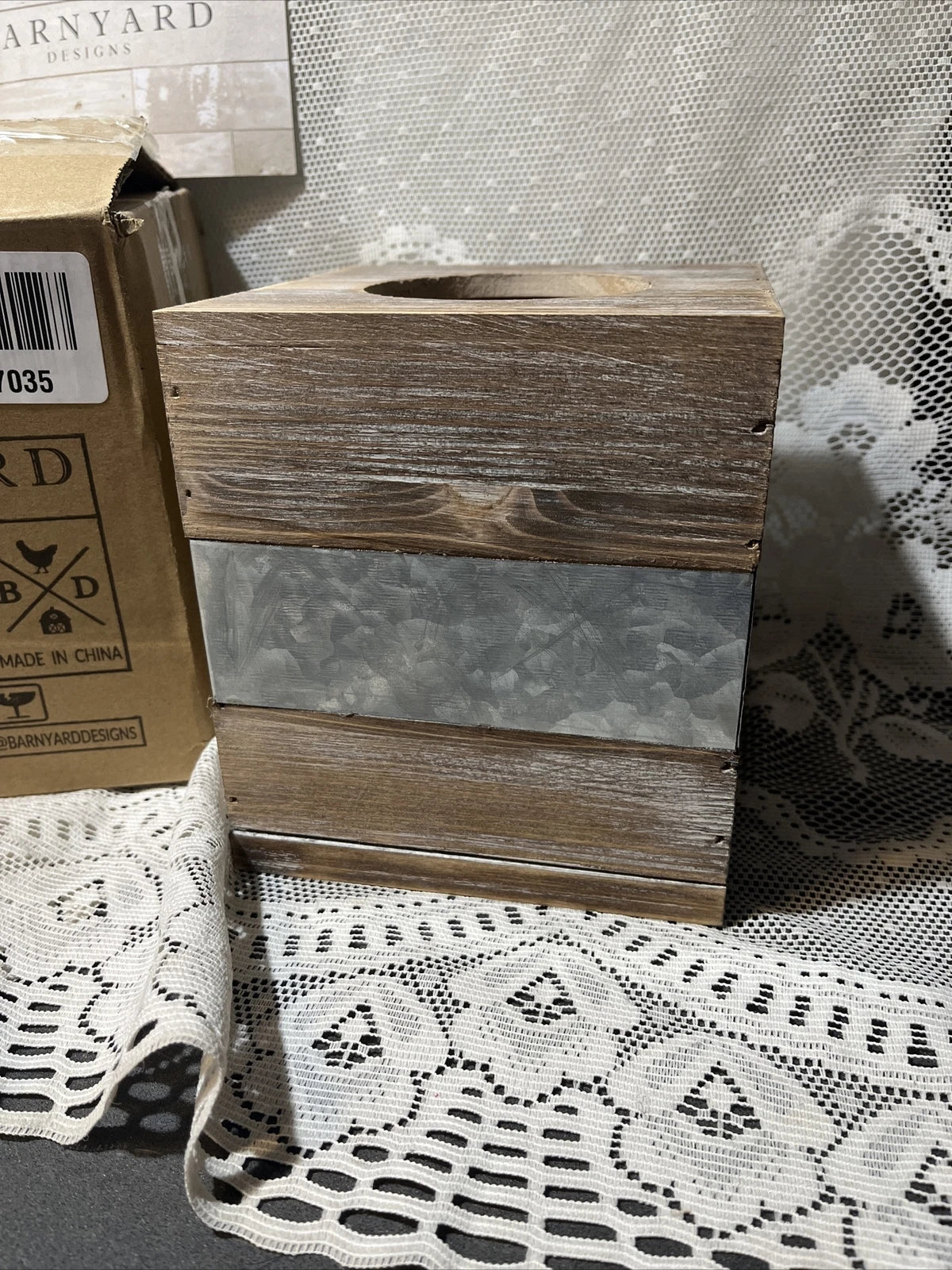 Rustic Metal and Distressed Wood Square Tissue Box Cover Barnyard Designs New | eBay